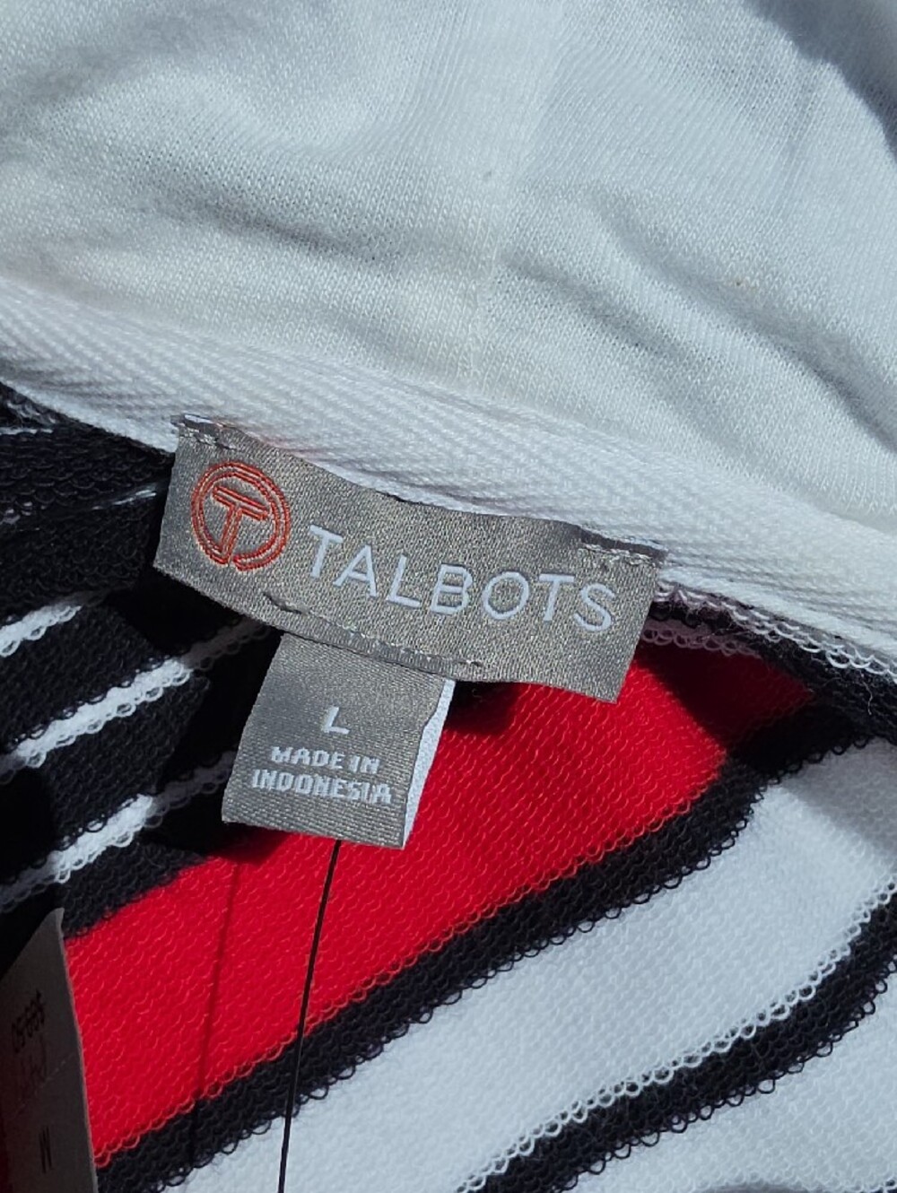 NWT T by Talbots White Navy Striped Zip Hoodie with Red Accent Size Large - Picture 7 of 7